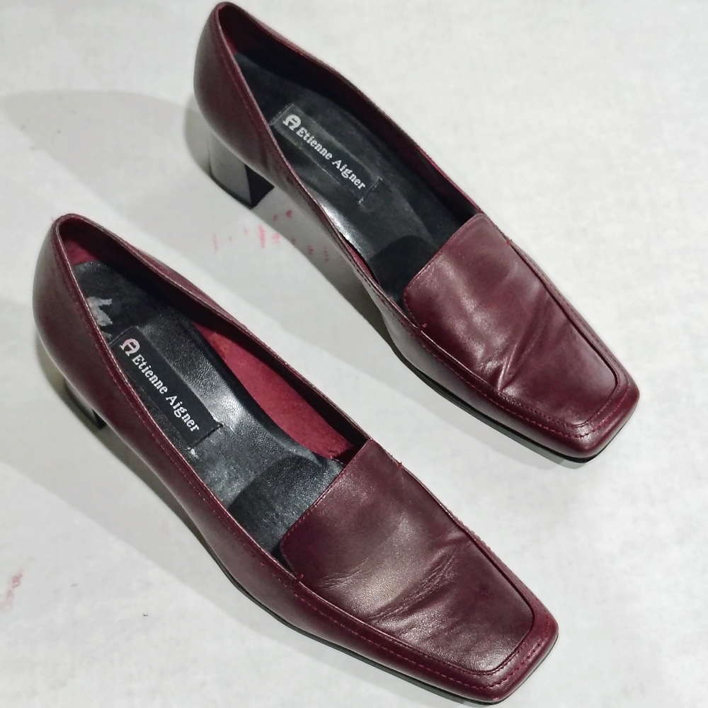 Etienne Aigner Women’s Burgundy Leather Low Heel Loafers